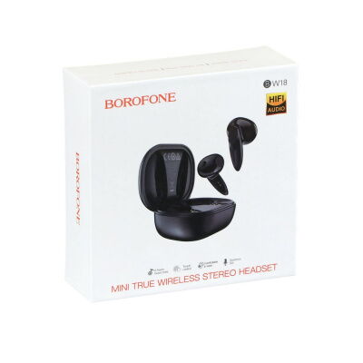 Беспроводные наушники Borofone BW18 Bluetooth V5.3 30/250mAh 4h LED индикатор Black фото в интернет магазине WiseSmart.com.ua