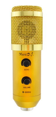 Микрофон студийный конденсаторный Music D.J. M-800U со стойкой и ветрозащитой Gold фото в интернет магазине WiseSmart.com.ua