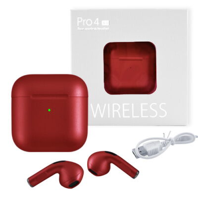 Беспроводные bluetooth наушники Wireless Pro 4 V5 mini вкладыши с зарядным кейсом Red metallic фото в интернет магазине WiseSmart.com.ua
