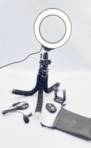 Кольцевая лампа LED 20см + Гибкий штатив с держателем телефона набор визажиста, блогера фото в интернет магазине WiseSmart.com.ua