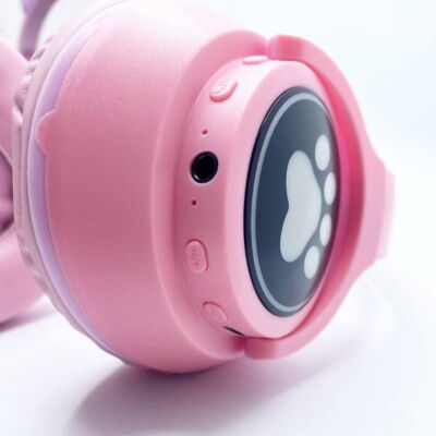 Детские наушники с ушками CatEar ME-3CE Bluetooth беспроводные с LED подсветкой и MicroSD до 32Гб Pink фото в интернет магазине WiseSmart.com.ua