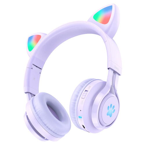 Наушники Hoco W39 Cat Ear Bluetooth с кошачьими ушками и LED подсветкой Фиолетовый фото в интернет магазине WiseSmart.com.ua