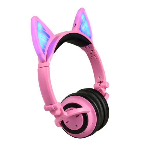 Bluetooth наушники LINX BL108A с кошачьими ушками LED Розовые (SUN0482) фото в интернет магазине WiseSmart.com.ua
