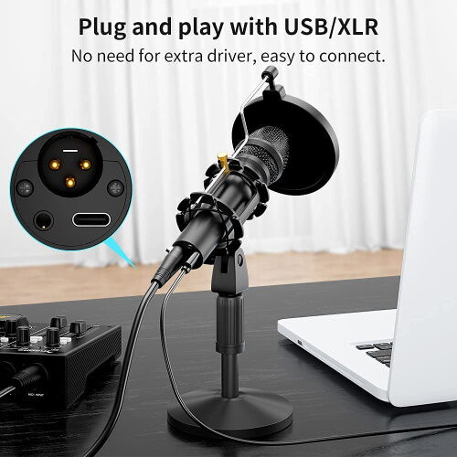 Динамический XLR/USB микрофон Maono AU-HD300T c поп-фильтром (Черный) фото в интернет магазине WiseSmart.com.ua