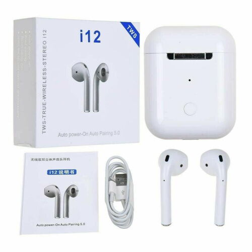 Беспроводные сенсорные Bluetooth наушники i12-TWS Automation Белые (n-1555) фото в интернет магазине WiseSmart.com.ua