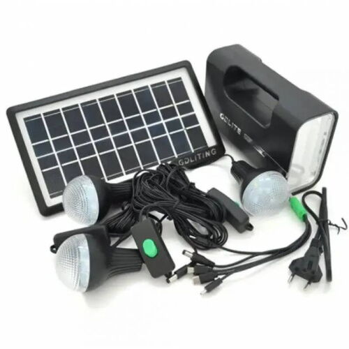 Фонарь портативный на солнечной батарее GDlite EE-GD-1 + 3 лампочки Черный фото в интернет магазине WiseSmart.com.ua