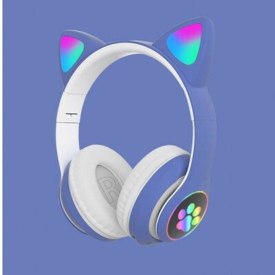 Наушники Кошачьи ушки Cute Headset 280ST Bluetooth MicroSD FM-Радио Синие+Карта памяти 32GB фото в интернет магазине WiseSmart.com.ua