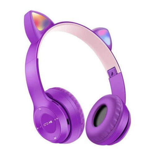 Наушники UKC Bluetooth с ушками и подсветкой Cat Miu Star P47 Фиолетовые фото в интернет магазине WiseSmart.com.ua