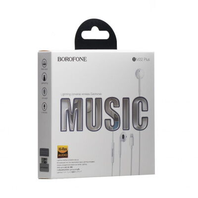 Проводные наушники Lightning Borofone BM32 Plus Bluetooth вкладыши с микрофоном 1.2m White фото в интернет магазине WiseSmart.com.ua