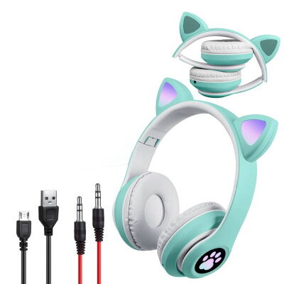 Наушники Кошачьи ушки Cute Headset 280ST Bluetooth MicroSD FM-Радио Зеленые+Карта памяти 32Gb фото в интернет магазине WiseSmart.com.ua